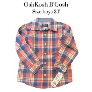 NWT OshKosh B’gosh Toddler Boys Plaid Button Down Shirt Long Sleeve Preppy Style